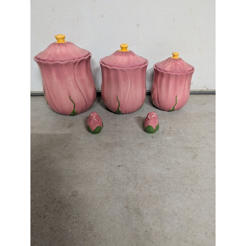 Franciscan Desert Rose Canister Set of 3 different sizes & Shakers.Nos.5 Pieces